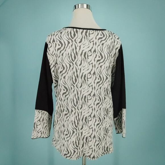 Parsley & Sage Size XL Black White Textured Patchwork Long Sleeve Artsy Top - Picture 2 of 5